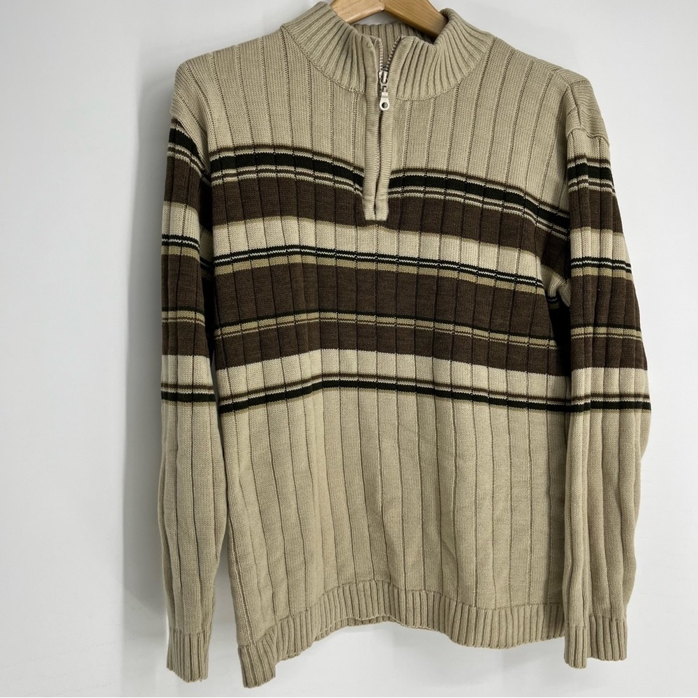 Valentino Saweer Shawish Men Quarter Zip Jacket Tan Stripe Size Large Polyarylic